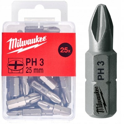 Біти для шуруповерта PH3 MILWAUKEE 25 мм, 25 шт (4932399588)