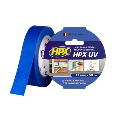 Малярська стрічка (скотч) HPX UV 19ммx50м УФ-стійка для зовнішніх робіт (MU1950)