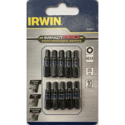 Біта IRWIN IMPACT PRO 1/4" 25мм HEX4, 10 шт (IW6061115)