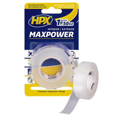 Двостороння стрічка (скотч) HPX MAXPOWER 19ммx2м для важких навантажень (HT1902)