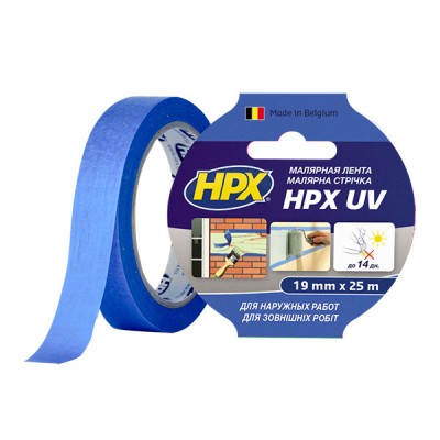 Малярська стрічка (скотч) HPX UV 19ммx25м УФ-стійка для зовнішніх робіт (MU1925)