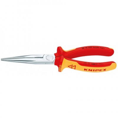 Плоскі круглогубці Knipex VDE з ріжучими кромками (хромовані), 200 мм (26 16 200)