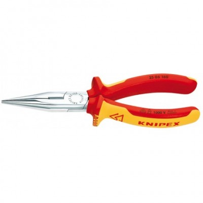 Плоскі круглогубці Knipex VDE з ріжучими кромками (хромовані), 160 мм (25 06 160)